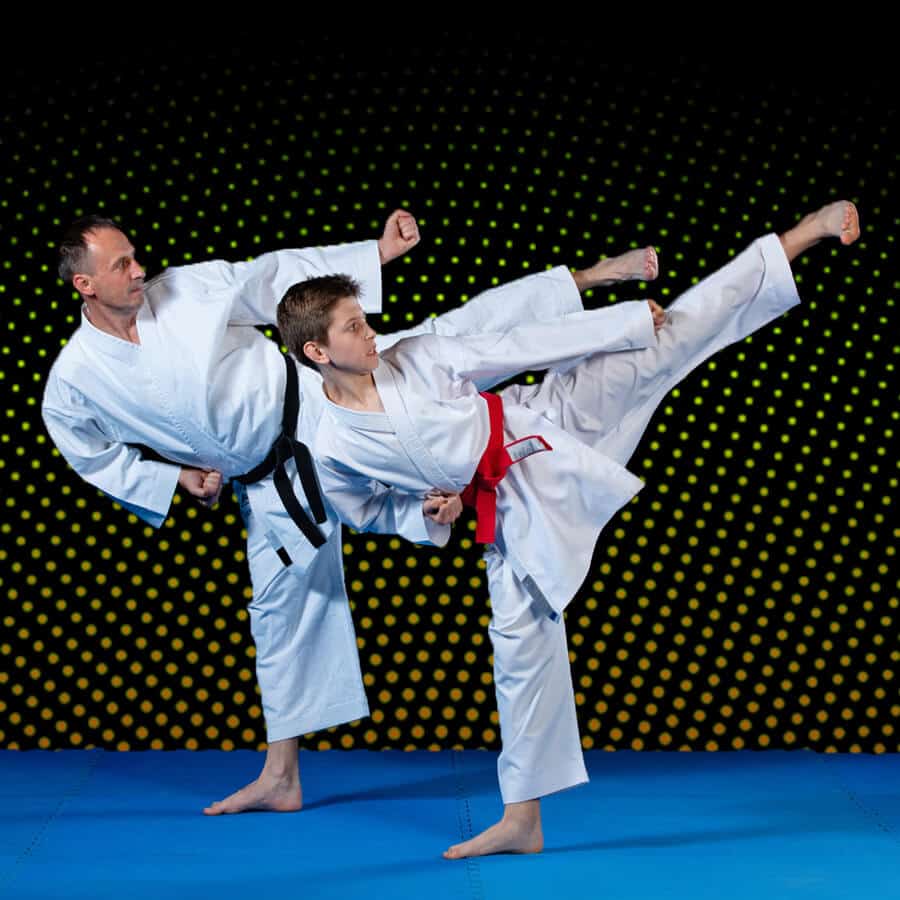 Martial Arts Lessons for Families in Centreville VA - Dad and Son High Kick