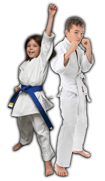 Martial Arts Lessons for Kids in Centreville VA - Happy Blue Belt Girl and Focused Boy Banner